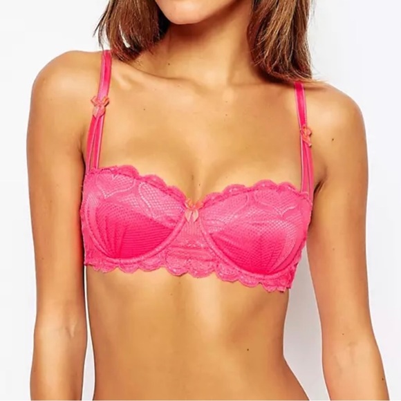 Mimi Holliday Hot Lips pink balconette bra with heart lace 32B - Picture 7 of 8